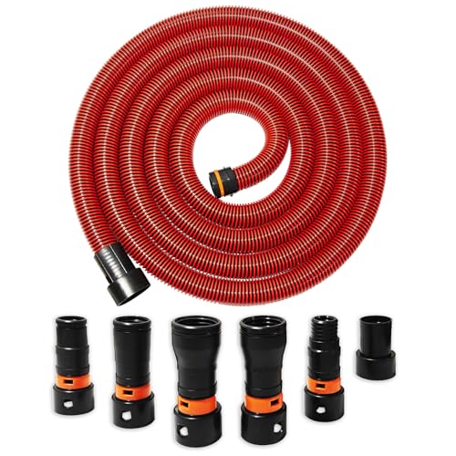 10FT Shop Vac Hose, Dust Collection Hose Kit for Home&Shop Vacuums System with 6 Adapters for Woodworking Power Tool & Sander, Compatible with festool/dewalt/bosch/ryobi/etc Most Multi-Brands - size: 10 FT Hose with 6 Adapters