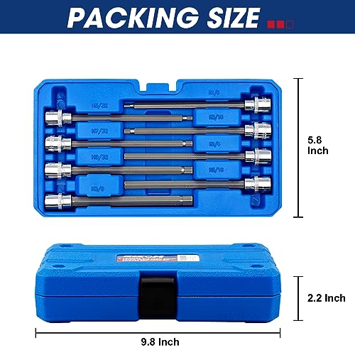 Rizom 3/8" Drive Long Allen Socket Set, 18-Piece Hex Bit Socket Set | S2 Steel Allen Head Socket, 6" Extra-Long SAE & Metric Hex Bit Set (1/8-3/8 in., 3-10 mm) for Professional Auto Repair - style: Allen Hex Bit