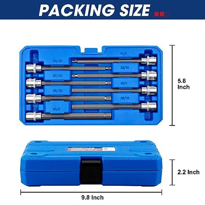 Rizom 3/8" Drive Long Allen Socket Set, 18-Piece Hex Bit Socket Set | S2 Steel Allen Head Socket, 6" Extra-Long SAE & Metric Hex Bit Set (1/8-3/8 in., 3-10 mm) for Professional Auto Repair - style: Allen Hex Bit