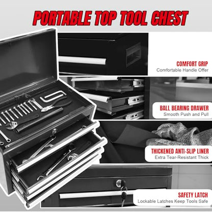 Torin 5-Drawer Rolling Tool Chest: Metal Tool Box with Wheels, Removable Top Tool Box, Liner, Adjustable Shelf and Locking Mechanism for Garage Workshop,Black - style: Metal Tool Box/Black