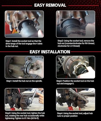Sunluway 27353 Rear Axle Nut Wrench, 10.5 inches, for Ford F-250, F-350, F-450 Super Duty Trucks 2003 & Up, Rear Spindle Axle Hub Nut Socket Wrench Replace for OEM# 27353, Ford 205-448, OTC 6601,