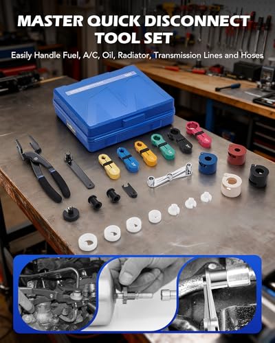 Orion Motor Tech 26pc Master Quick Disconnect Tool Kit, Fuel Line Disconnect Tool Set with Fuel and AC Disconnect Pliers, Fuel Line Removal Tool Set for AC Fuel & Transmission Systems, Blue - color: Blue