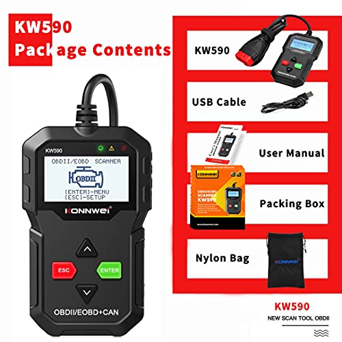 KONNWEI KW590 OBD2 Diagnostic Tool – Battery Tester, Full OBDII Functions Code Reader, Engine Fault Code Scanner, Check Engine Light Reset, Universal Car OBD2 Scanner,or Vehicles 1996 & Newer