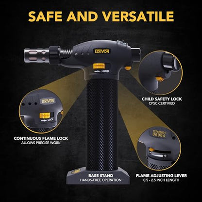 LEXIVON Butane Torch Multi-Function Kit | Premium Self-Igniting Soldering Station with Adjustable Flame | Pro Grade 125-Watt Equivalent (LX-771)