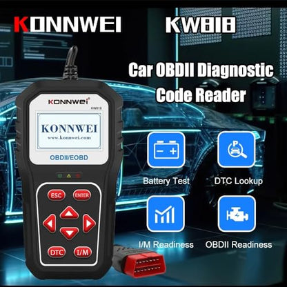 KONNWEI KW818 Bluetooth OBD2 Scanner for All Vehicles – Car Code Reader, Check Engine Light Diagnostic Tool, Full OBDII Functions, Real-Time Data, Fault Code Reader, Compatible with iOS & Android