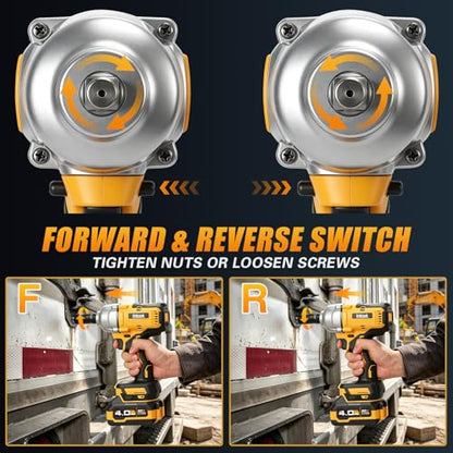Cordless Impact Wrench, 900Ft-lbs (1200N.m) 1/2" Brushless Impact Gun with 2x 4.0Ah Battery, Fast Charger & 3 Sockets, High Torque Power Impact Driver Ideal for Car, DIY, and Truck RV/Mower (1200N.m)