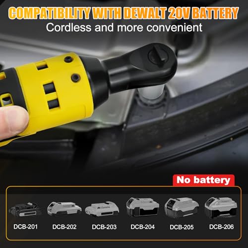 3/8" Electric Cordless Ratchet Right Angle Wrench Impact Power Tool Compatible with 20V DeWalt Battery with 7 Sockets, 3" Extension Bar, 1/4" Adapter(No Battery included)