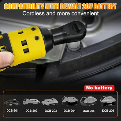 3/8" Electric Cordless Ratchet Right Angle Wrench Impact Power Tool Compatible with 20V DeWalt Battery with 7 Sockets, 3" Extension Bar, 1/4" Adapter(No Battery included)