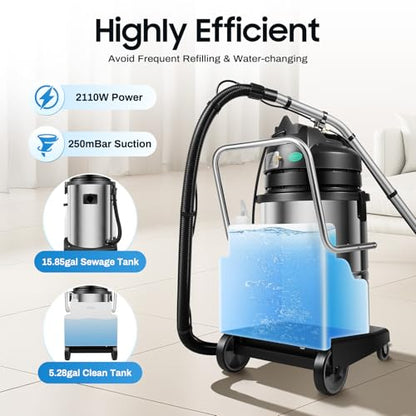 60L Carpet Cleaner Machine, 2110W Commercial Extractor Vacuum Washing Machines Carpet Spraying Floor Brush Cleaners Portable Floor Cleaners w/6 Suction Heads&Wheels for Hotels Dry Cleaners Offices