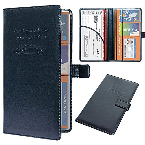 DMLuna Car Registration and Insurance Holder, Leather Vehicle Card Document Glove Box Organizer, Auto Truck Compartment Accessories for Essential Information, Driver License Cards, Black - color: Black, size: Magnetic Closure Style