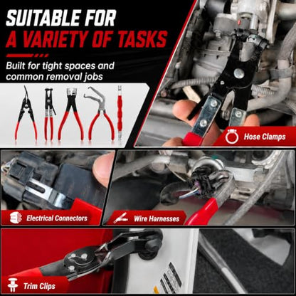 5-Piece Automotive Electrical Disconnect Pliers Kit, Electrical Connector & Terminal Removal Tool Set with Hose Clamp Pliers for Wire Harness, Sensor Plugs & Trim Clips with Storage Bag