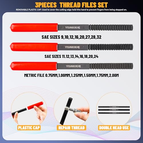 49PCS Thread Chaser Set, Thread Repair Thread Chaser Kit Metric SAE Bolt Restorer File Nut Rethreader Automotive Wheel Stud Spark Plug Engine Bolt Holeson Standard Screw Threading UNC UNF