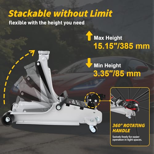 Nilight 2.5 Ton Floor Jack, Low Profile Hydraulic Trolley Car Jack with 360° Swivel Lifting Arm, Heavy Duty Steel Service Jack, Lifting Range 3.35" to 15.15"
