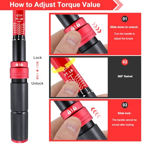 ATsafepro 1/2 Torque Wrench,1/2 Torque Wrench 30-250 Ft Lb(40.7-339.0 Nm) Dual scale,torque wrench 1/2 drive 250 ft-lb Pre-Calibrated Accuracy+-3% - Ideal for Automotive & Heavy Machinery Use - style: 1/2" 30~250 FT.LB Torque Wrench
