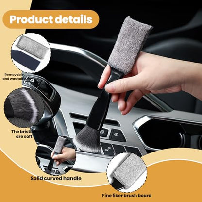 2PCS Car Interior Cleaning Brushes Set, 2-in-1 Dual-Head Vent Detail Brush with Curved Wave Design, Soft Bristles for Car & Makeup