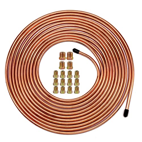 MuHize 1/4 Brake Line - Upgraded 25 Ft. Brake Line Kit(2026 New), 1/4 Flexible Copper Coated Brake Line Tube Roll(Includes 16 Inverted Flare Fittings) - color: Gold