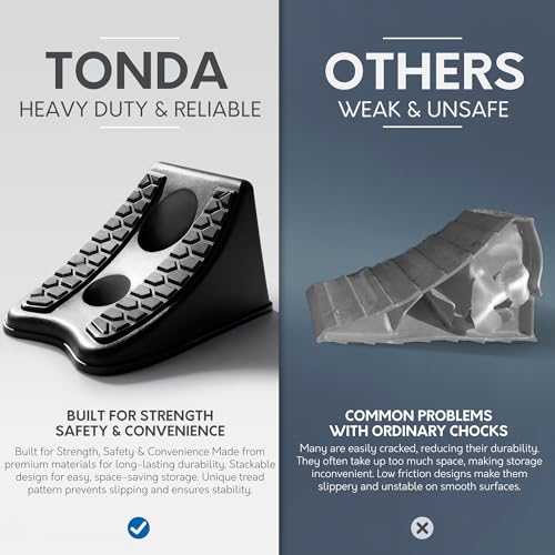TONDA Wheel Chocks, Heavy Duty Wheel Wedge for Car, Travel Trailer, RV - 8"×4.7"×4.7" - 2 Pack, Black - color: 2 PACK