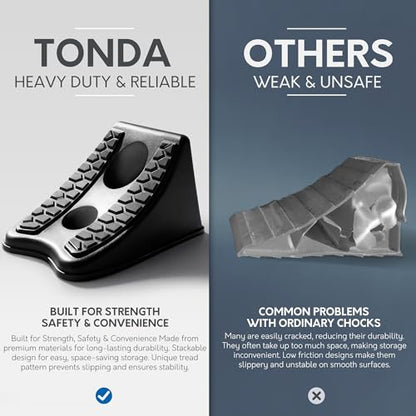 TONDA Wheel Chocks, Heavy Duty Wheel Wedge for Car, Travel Trailer, RV - 8"×4.7"×4.7" - 2 Pack, Black - color: 2 PACK