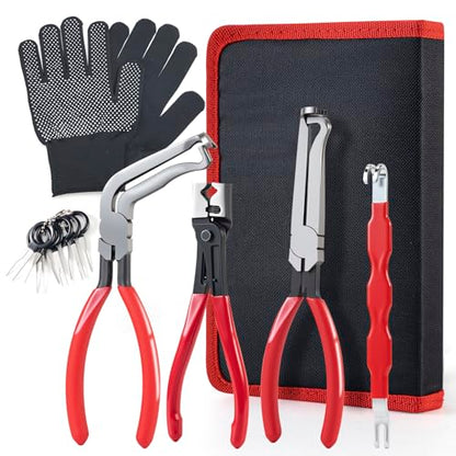 SKOCHE 7 Piece Electrical Disconnect Pliers with Terminal Pin Removal Tool Kit, Black Gloves, Automotive Electrical Plug Connector Disconnect Tool for Cars, Connector Separator and Hose Clamp Pliers