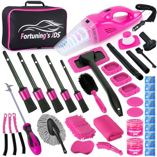 38PCS Car Detailing Kit Interior Cleaner with High Power Handheld Vacuum, Car Wash kit with Detailing Brush Set,Car Interior Detailing Kit,,Pink Car Accessories for Motorcycle,Cars,Gift for Women - color: 38PCS