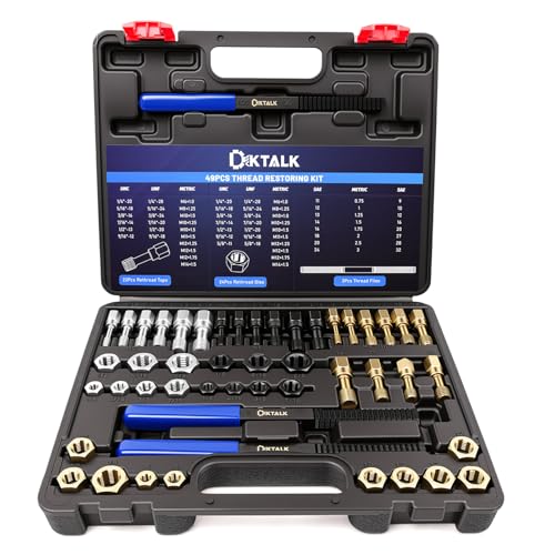 49-Piece Professional Thread Chaser Set, UNC UNF & Metric Thread Repair Kit with Taps, Dies, Thread Files, Automotive Wheel Stud Rethreading Tool Kit - color: 49PCS Thread Chaser Set