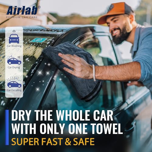 Airlab Microfiber Towels for Cars Wash Drying Extra Large Super Absorbent Cleaning Cloth Auto Detailing Ultra Soft, Lint-Free, Streak-Free, 35 x 24 Inch, Pack of 1, Grey-Black, 600 GSM - color: 35 X 24 Inch, Pack of 1, Grey-black, 600 Gsm