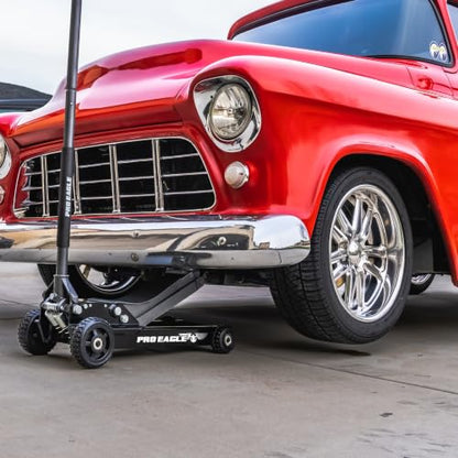 Pro Eagle 3 Ton Abrams Off Road Shop Jack - Heavy Duty Steel Hydraulic Garage Floor Jack with Big Wheels - Low Profile for Cars, Trucks & SUVs - Mechanic Jack for Gravel & Dirt