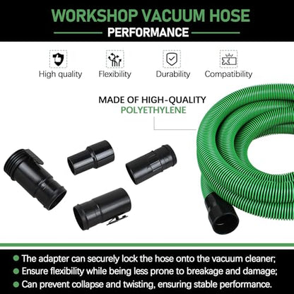 Upgraded 13ft 1-7/8-inch Wet/Dry Shop Vacuum Hose hose with 2-1/2" adapters om each end & 6 Replace Accessories - Green (WS25021A), For Most WORKSHOP Vacs