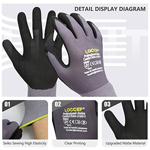LOCCEF Work Gloves MicroFoam Nitrile Coated-6 Pairs,Seamless Knit Nylon Gloves,Gray Work gloves - color: Grey 36-pairs