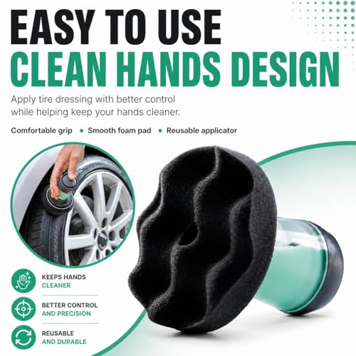 Flow Tire Shine Applicator Pad for Cars & Trucks, Reusable Tire Dressing Applicator, No-Drip Streak-Free Finish, Works with Tire Shine Gels, Sprays & Dressings