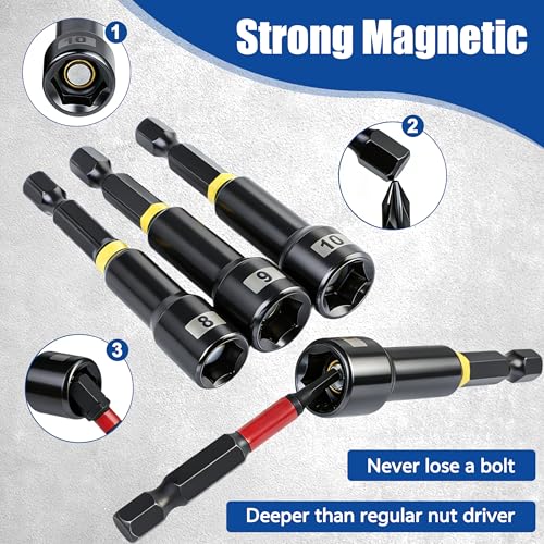 86-Piece Magnetic Impact Nut Driver Set, SAE & Metric, 1/4-Inch Hex Shank | CR-V nut drivers with S2 impact bits and sockets, plus a 90° right-angle drill adapter, flexible extension and mini ratchet. - size: 86pcs