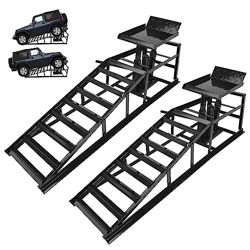 2 Pack Hydraulic Car Ramps 5T 10000lbs Low Profile Car Lift Service Ramps Truck Trailer Garage,Height Hydraulic Vehicle Ramps (Black) - color: Black, size: 2 Pack
