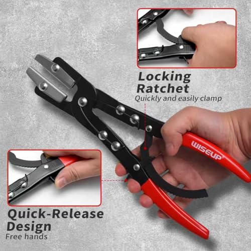 WISEUP 3PCS Hose Pinch Off Pliers- 8in, 10in, 12in Ratchet Hose Pliers for Automotive Radiator, Radiator, Fuel & Coolant Lines with Storage Bag