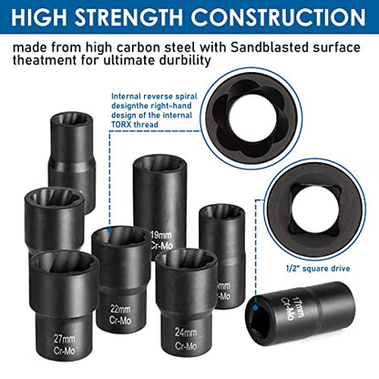 Lug Nut Removal Tool,10 Piece Lug Nut Extractor Set 1/2 Inch Drive | Easy Out Lug Nut remover for Damaged, Frozen, Studs, Rusted, Rounded-Off Bolts & Nuts Screws - color: 10-piece