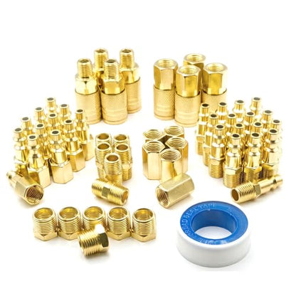 55PCS 1/4" NPT Quick Connect Coupler Plug Assortment Set, Air Hose Fittings | includes couplers and plugs for various pneumatic tools. Perfect for automotive, woodworking, and industrial DIY applications