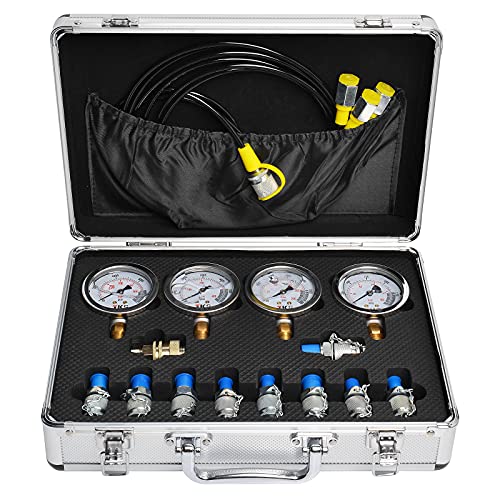 Hydraulic Pressure Gauge Test Set for Excavator, Pressure Tester Coupling Kit with 4 Gauges (1500PSI, 3500PSI, 6000PSI, 9000PSI) - size: 17PCS: 4 Gauges