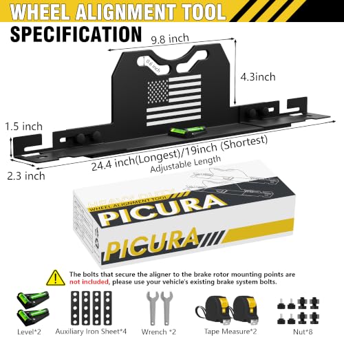 2026 Upgraded Wheel Alignment Tool, 2 PCS Toe Alignment Tool Plates Without Removing Calipers, Wheel Alignment Kit with 2 Measuring Tapes, Compatible with Most Cars and SUVs