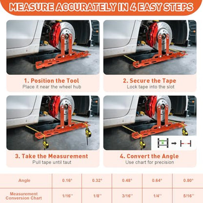 Wheel Alignment Tool Kit with 2 Measuring Tapes – Heavy Duty Toe Plates, Automotive Alignment Tools for Car, Truck, SUV – Camber Alignment Tool Alternative for Measuring Wheel Toe - color: Orange
