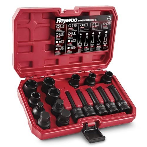 Reywoo 16-Piece Impact Brake Caliper Socket Set, 1/2" Square Drive Brake Adjusting Tool Kit Compatible with Audi Benz BMW Porsche Ford VW