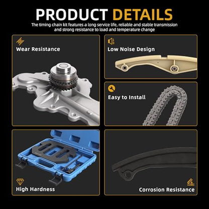3.5 Timing Chain Kit with Water Pump + Camshaft Holding Tool with Timing Alignment Holder Tool Kit 2011-2019 Fit for Ford Edge/Explorer/Flex/Taurus/Mustang 3.5L 3.7L V6 BL3Z-6268-A 303-124
