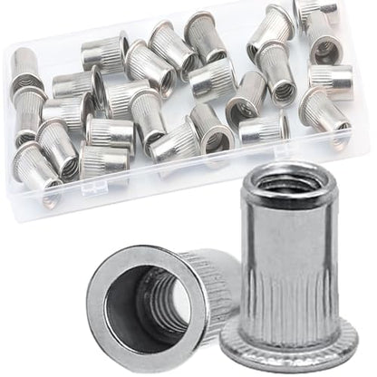3/8''-16 UNC Rivet Nut, 25Pcs 304 Stainless Steel Flat Head Rivnut Threaded Insert Nutsert - color: Silver, size: 3/8''-16