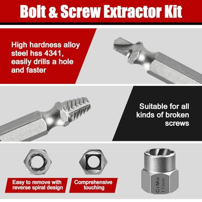 20PCS Bolt Extractor Set, Easy Out Screw Extractor Kit, 3/8" Drive Impact Stripped Bolt Remover Extractor Socket Set Tool for Removing Stripped, Broken Rusted Bolts Screws - size: 20pcs