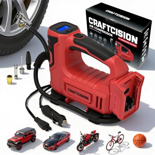 Tire Inflator Portable Air Compressor Compatible with Milwaukee M18 Battery Air Pump with Digital Pressure Gauge, Built-In Deflation Valve for Cars Bikes Balls (Battery Not Included) - color: Red-compatible With Milwaukee