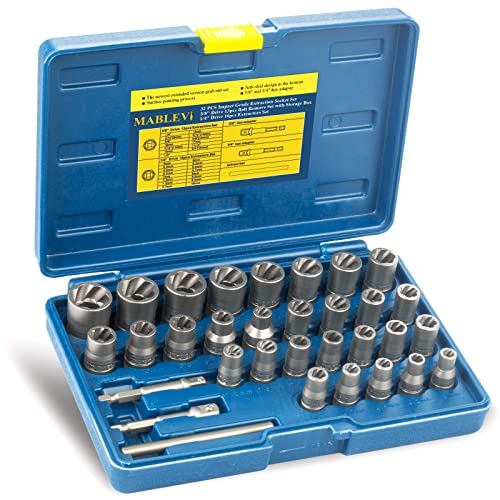 MABLEVI 32PCS Bolt Extractor Set, Upgrade Impact Bolt & Nut Remover Set, Stripped Lug Nut Remover, Extraction Socket Set for Removing Damaged, Frozen, Rusted, Rounded-Off Bolts, Nuts & Screws - size: 32-piece