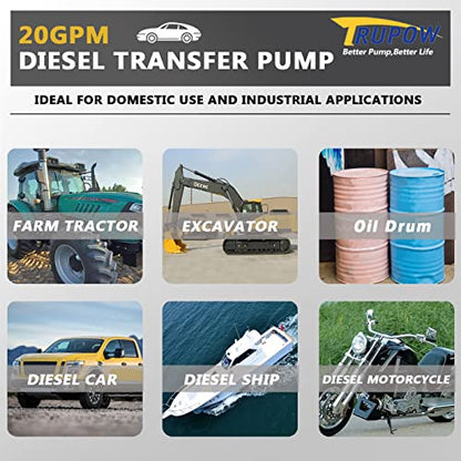 Trupow 110V AC 20GPM Electric Self-priming Diesel Kerosene Oil Fuel Transfer Extractor Pump - style: 20GPM