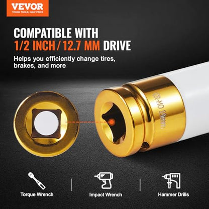 VEVOR 9-Piece Lug Nut Impact Socket Set 1/2 Inch Drive, Metric and SAE, 6-Point, CR-MO, Deep Wheel Protector Impact Socket Set With Storage Case and Extension Bar for Auto Repair