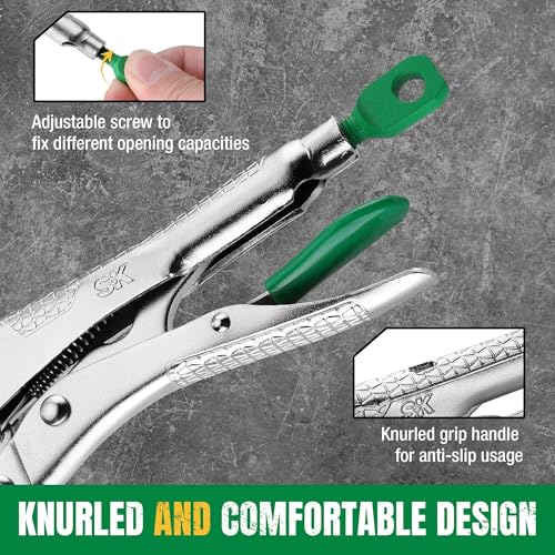 SK 9.5" Long Nose Locking Pliers, Vice Grips, Premium CR-V Steel | Vise Grip Pliers, Nickel-Plated Finish, Ergonomic Anti-slip Handle, Ideal for Welding or Assembly - size: 9.5"