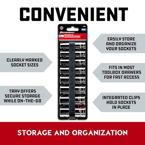 Powerbuilt 8 Piece 1/2 Inch Drive SAE 6 Point Deep Socket Set, Size 1/2-Inch to 15/16-Inch, Z-Drive Grips, Chrome Vanadium Steel made - 640056 - size: SAE (Pack of 1), style: 1/2" Drive
