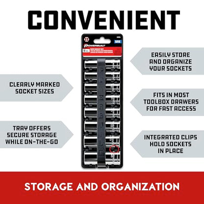 Powerbuilt 8 Piece 1/2 Inch Drive SAE 6 Point Deep Socket Set, Size 1/2-Inch to 15/16-Inch, Z-Drive Grips, Chrome Vanadium Steel made - 640056 - size: SAE (Pack of 1), style: 1/2" Drive