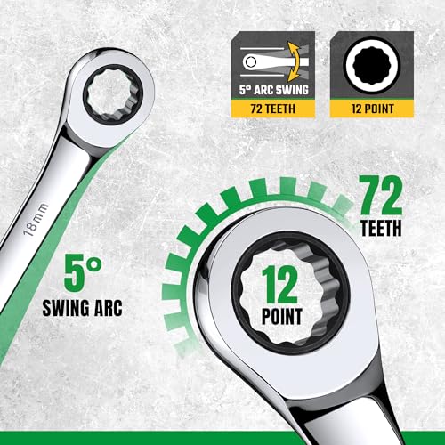 SK Ratcheting Wrench Set, Combination Wrench Set, 20-Piece, SAE 1/4" to 3/4", Metric 6 to 18mm, 72-Tooth, Premium CR-V Construction, with Rolling Pouch - size: 20-Piece, SAE 1/4" to 3/4", Metric 6 to 18mm